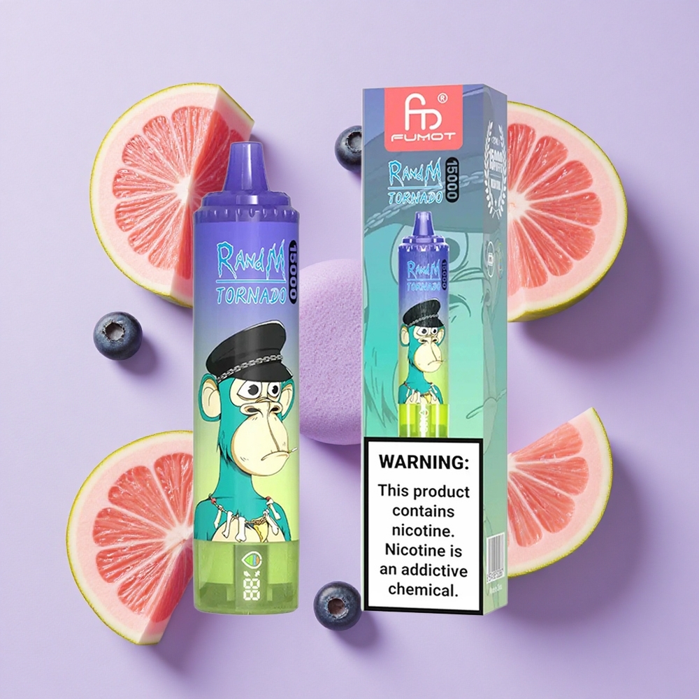 Borówka-Bubble Gum RandM Fumot Tornado 15000 Puffs Wyświetlacz LCD Poland vape wholesale