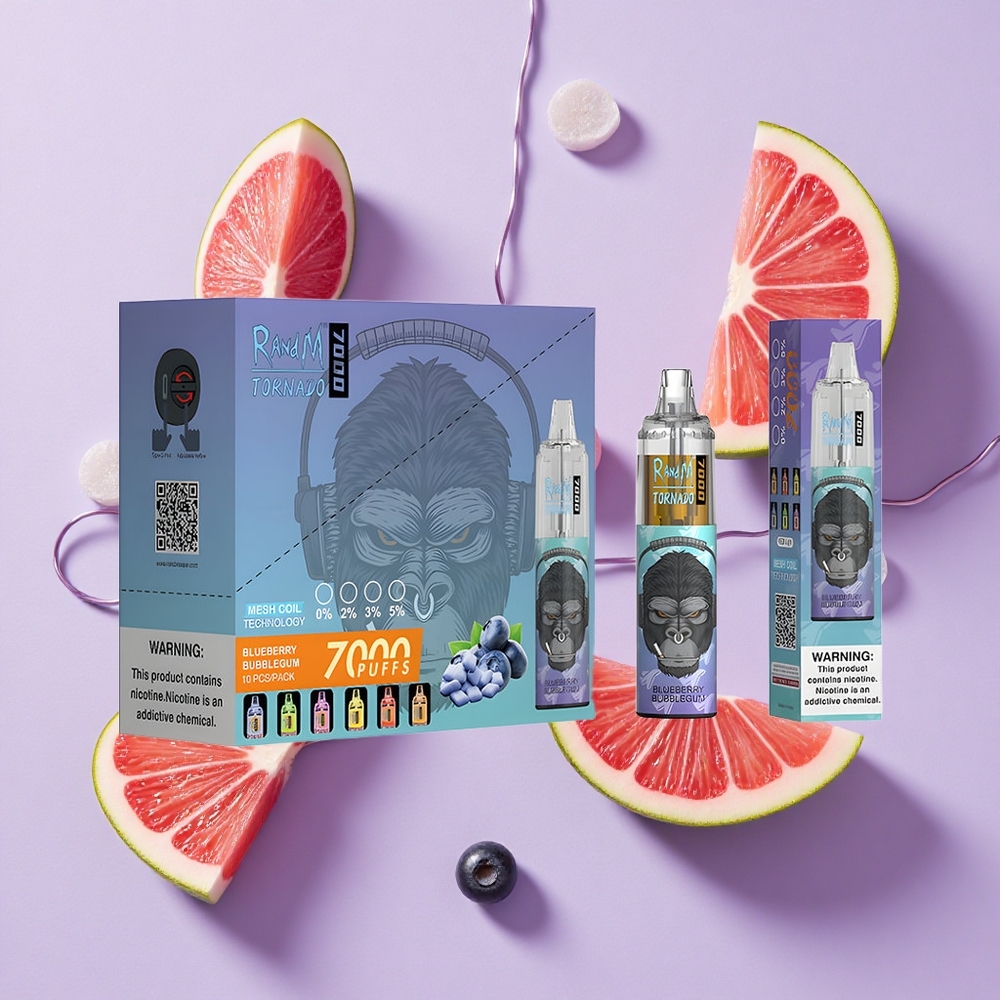 Borówka-Bubblegum RandM Fumot Tornado 7000 Puffs RGB Światło Poland vape wholesale
