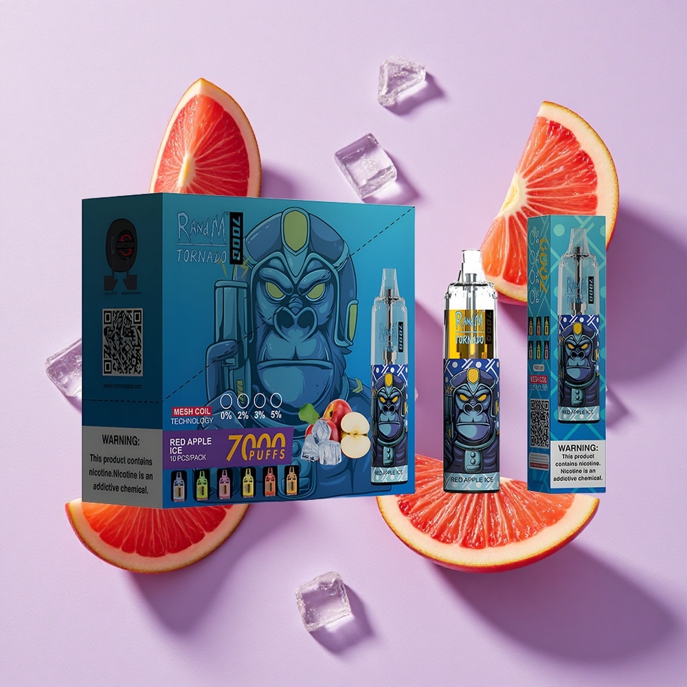 Czerwone Jabłko Lód RandM Fumot Tornado 7000 Pufów Mesh Coil Poland vape wholesale