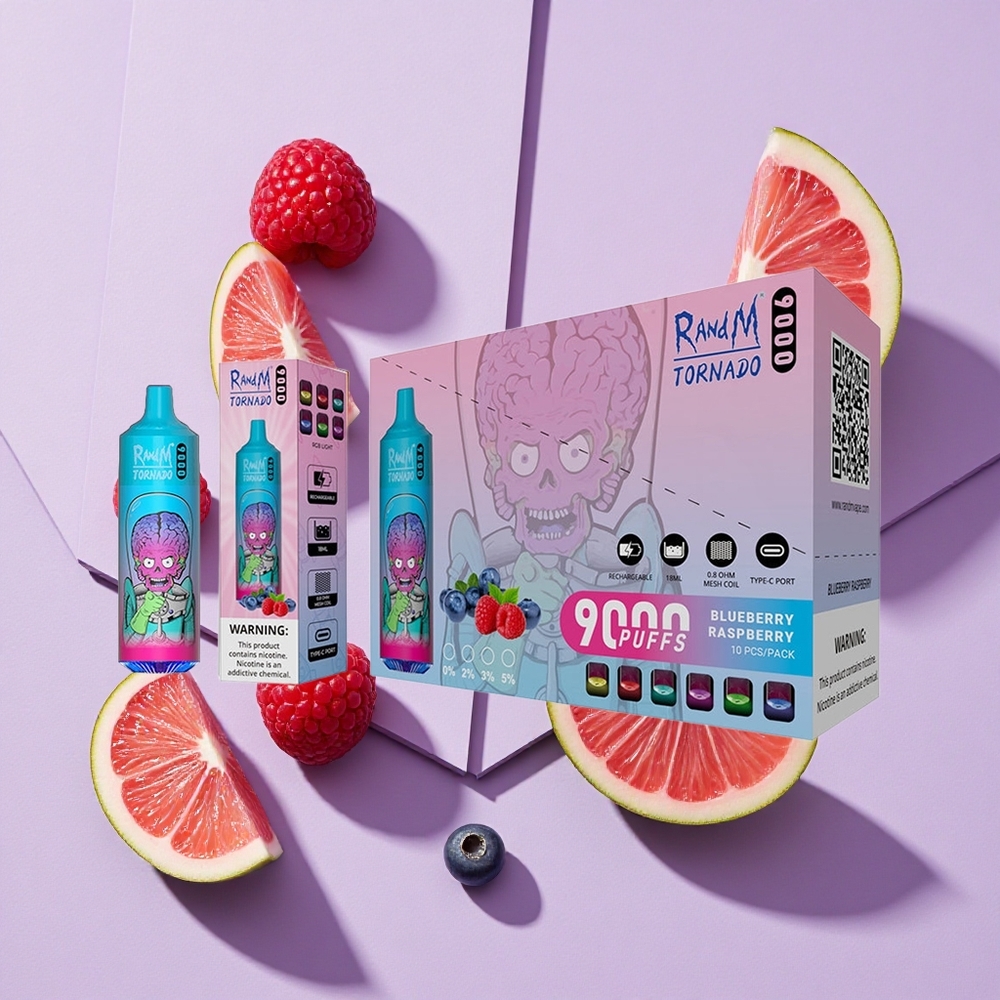 Borówka Malina RandM Fumot Tornado 9000 Puffs Wyświetlacz RGB Poland vape wholesale