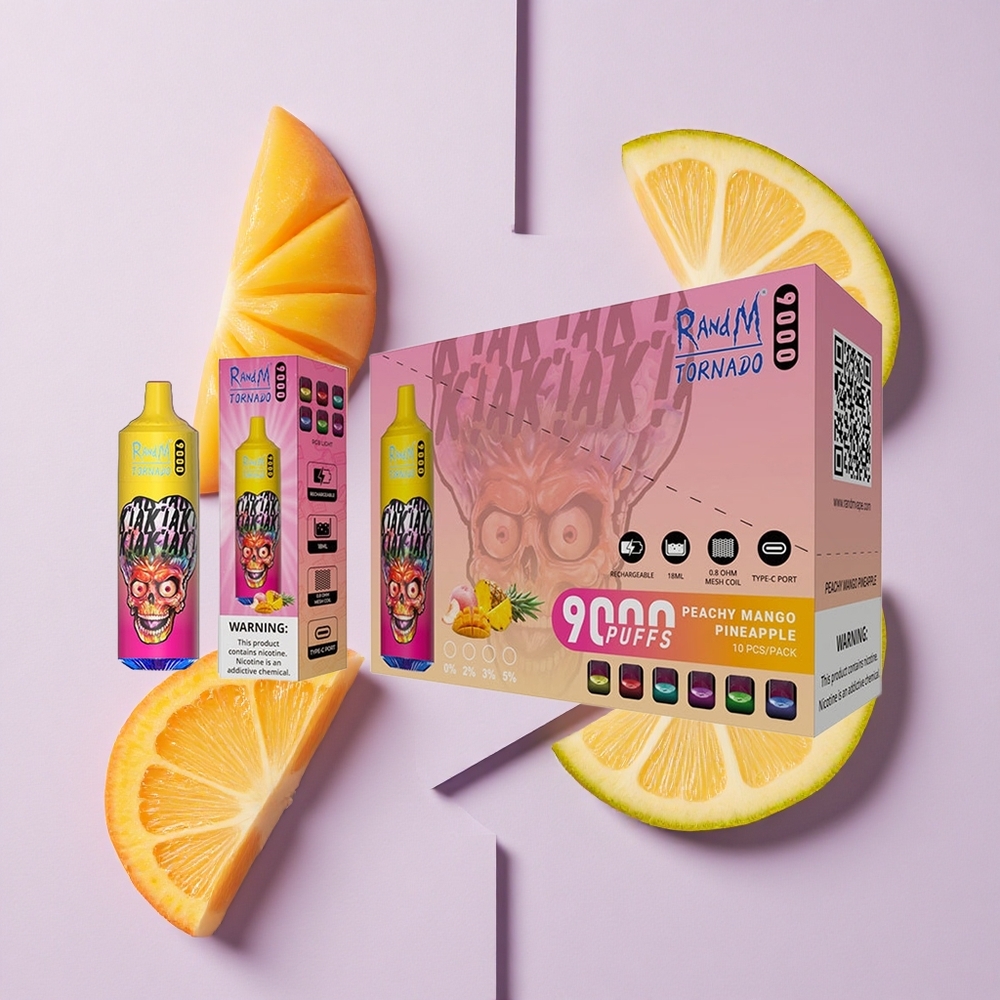 Brzoskwiniowy Mango Ananas RandM Fumot Tornado 9000 Puffs Wyświetlacz RGB Poland vape wholesale