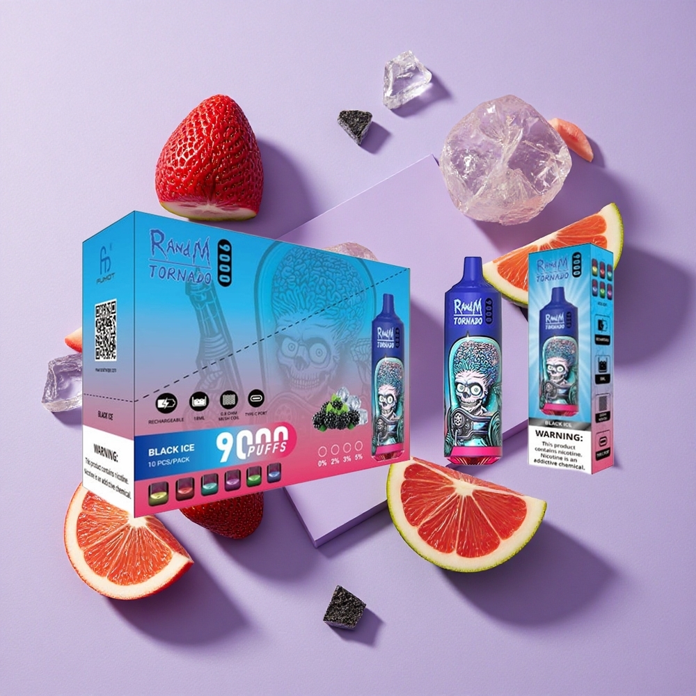 Czarna Lód RandM Fumot Tornado 9000 Puffs Wyświetlacz RGB Poland vape wholesale
