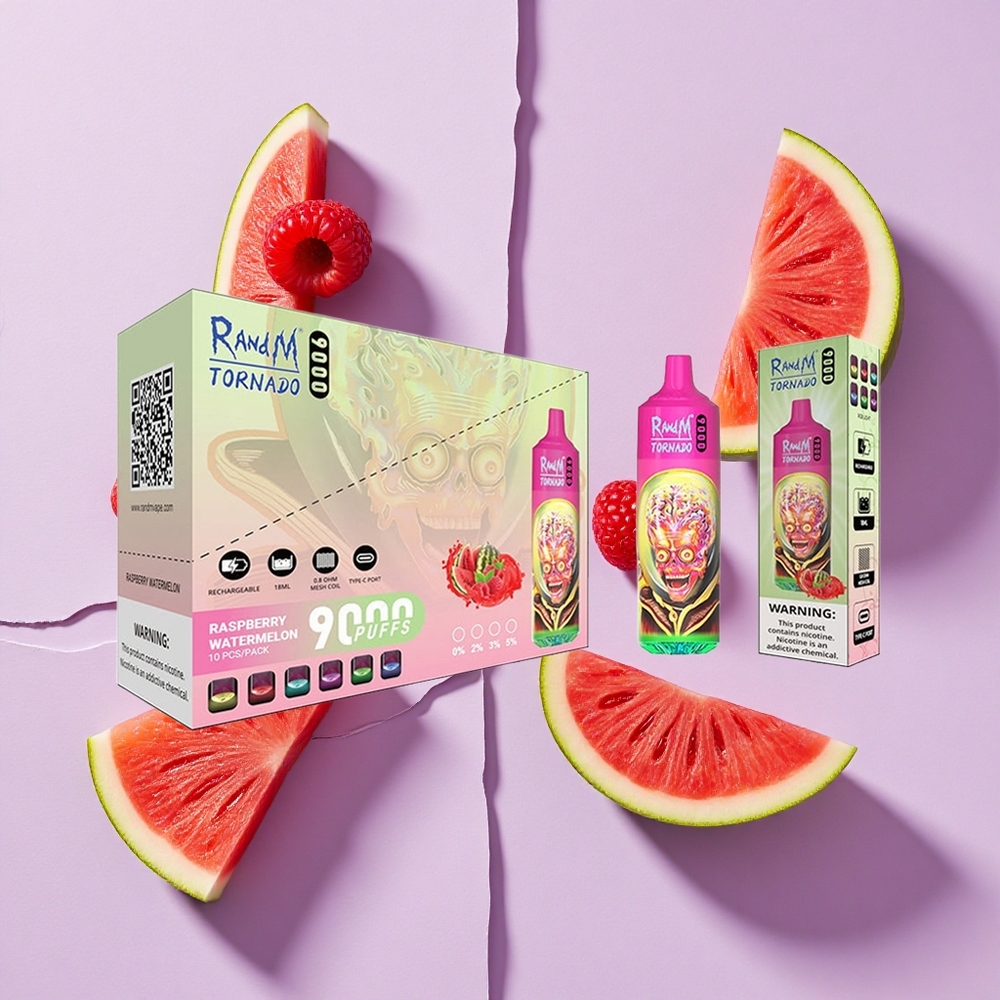 Malinowy Arbuz RandM Fumot Tornado 9000 Puffs Wyświetlacz RGB Poland vape wholesale