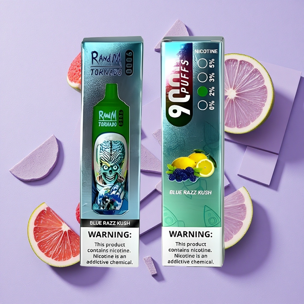 Niebieska Malina Kush RandM Fumot Tornado 9000 Puffs Wyświetlacz RGB Poland vape wholesale