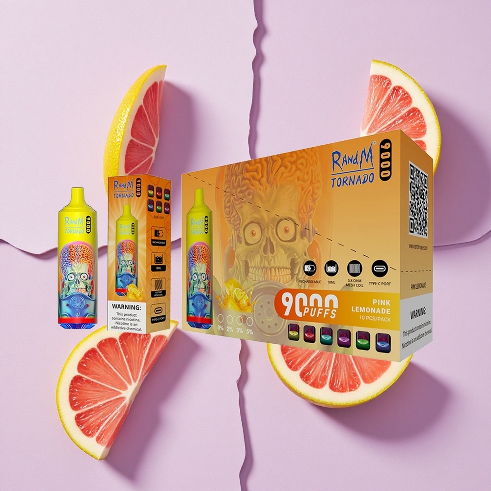 Różowy Lemonada RandM Fumot Tornado 9000 Puffs Wyświetlacz RGB Poland vape wholesale