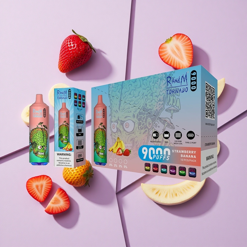 Truskawka Banan RandM Fumot Tornado 9000 Puffs Wyświetlacz RGB Poland vape wholesale
