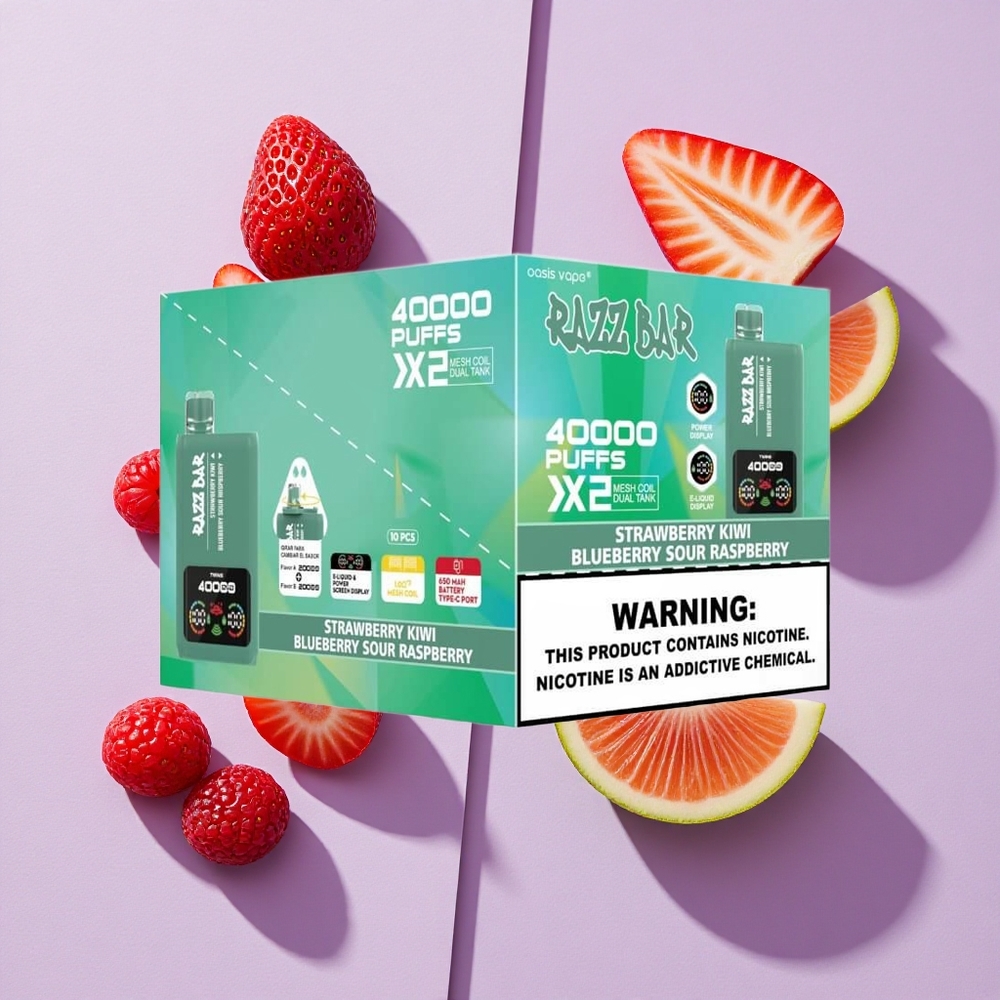 Truskawka Kiwi_ Jagoda Kwaśna Malina Razz Bar 40000 Puffs Wyświetlacz Mocy Poland vape wholesale