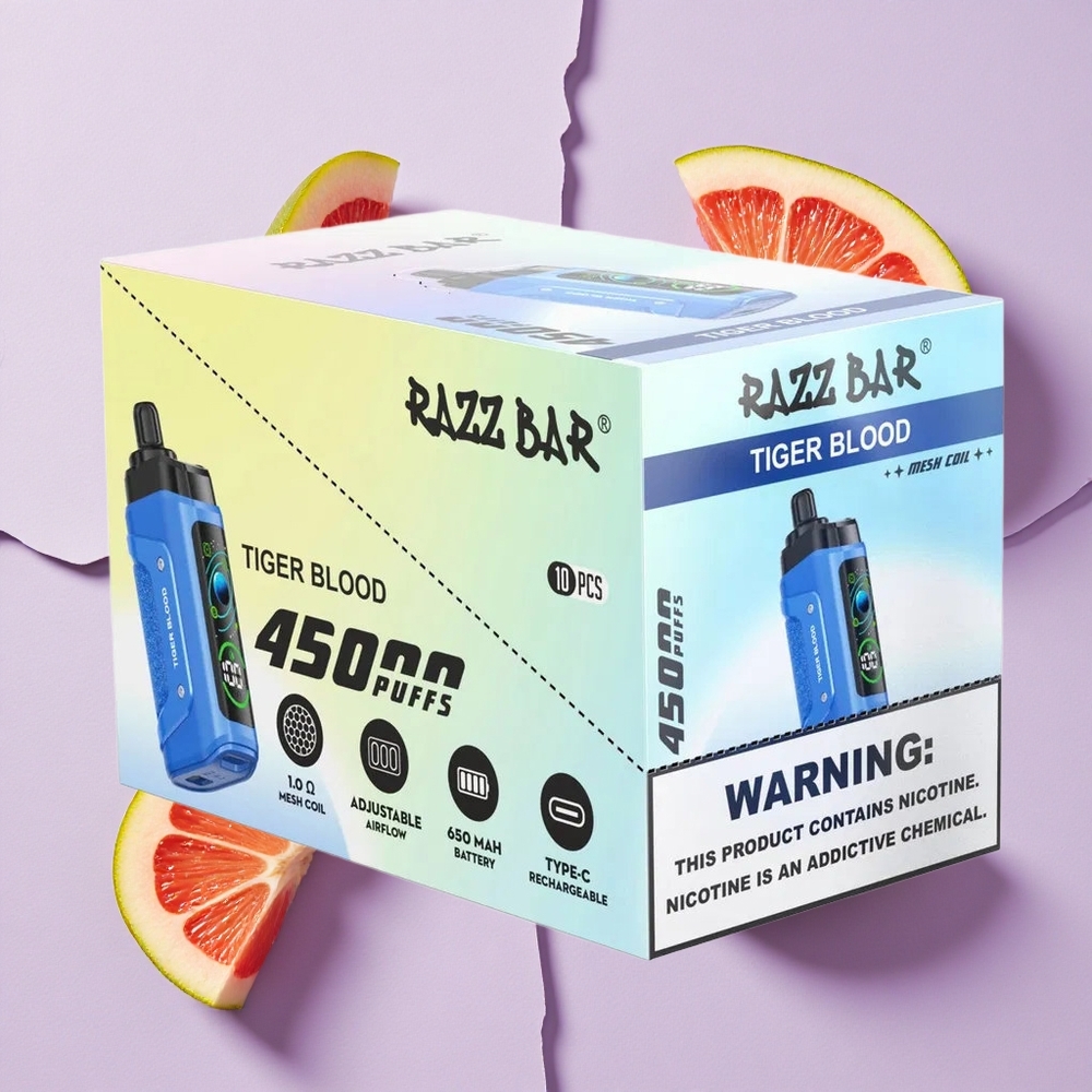 Połączenie Smaków Krew Tygrysa Razz Bar 45000 Puffs z Regulacją Przepływu Powietrza Poland vape wholesale