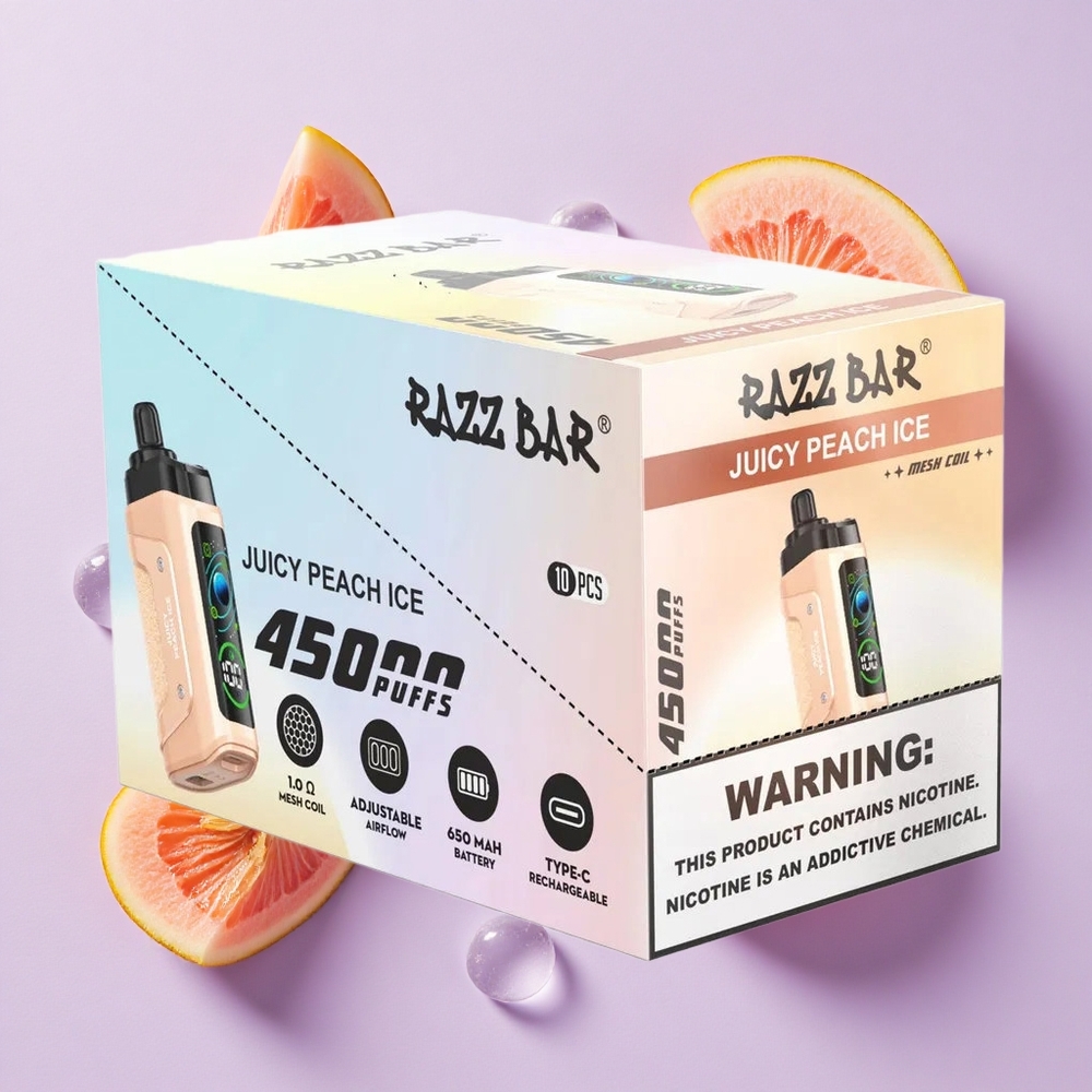 Soczysta Brzoskwinia Lód Razz Bar 45000 Puffs Typ-C Poland vape wholesale
