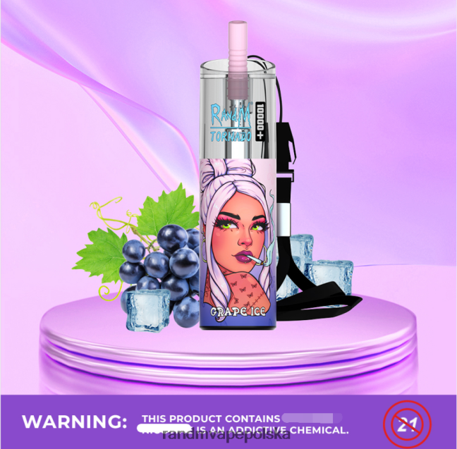 RandM Tornado 10000 plus urządzenie do waporyzacji z kontrolą przepływu powietrza 1 szt 624VFR76 lód winogronowy - RandM Disposable Vape