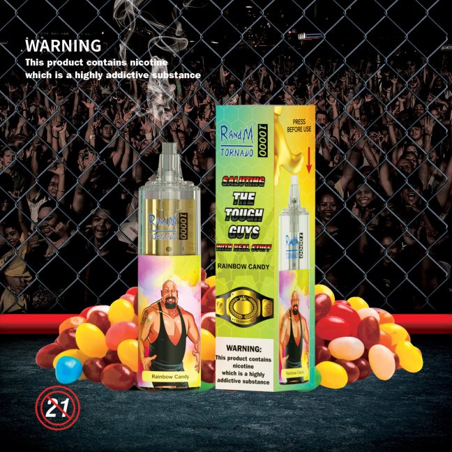 RandM Tornado 10000 urządzenie do waporyzacji z kontrolą przepływu powietrza 1 szt 624VFR116 tęczowy cukierek - RandM Disposable Vape