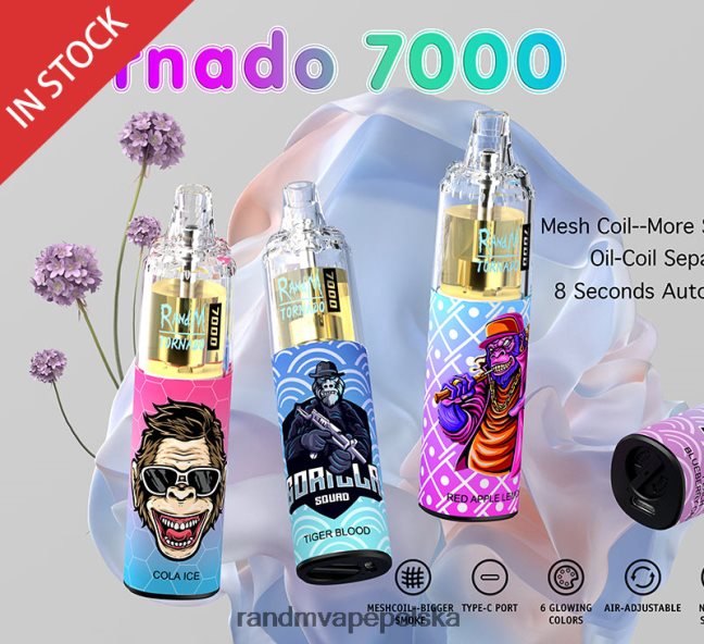 RandM Tornado 7000 urządzenie do waporyzacji z kontrolą przepływu powietrza 1 szt 624VFR166 lód mandarynkowy - RandM Disposable Vape