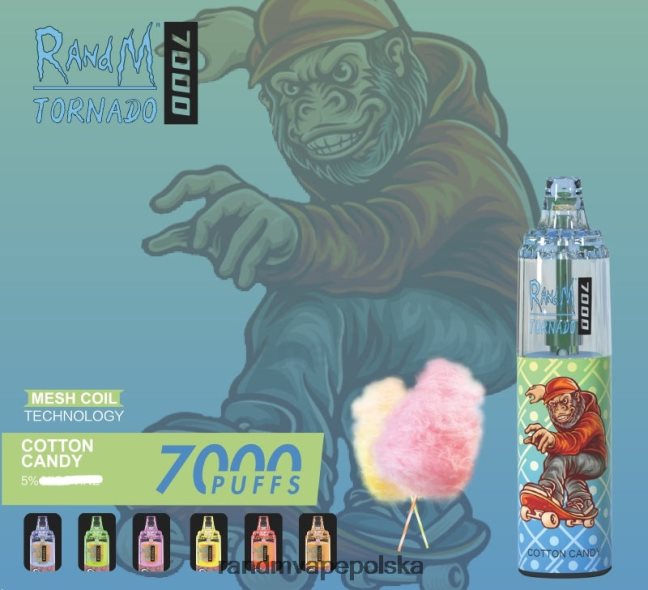 RandM Tornado 7000 urządzenie do waporyzacji z kontrolą przepływu powietrza 1 szt 624VFR166 lód mandarynkowy - RandM Disposable Vape