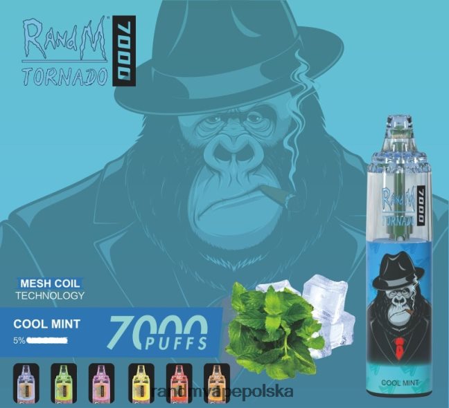 RandM Tornado 7000 urządzenie do waporyzacji z kontrolą przepływu powietrza 1 szt 624VFR166 lód mandarynkowy - RandM Disposable Vape
