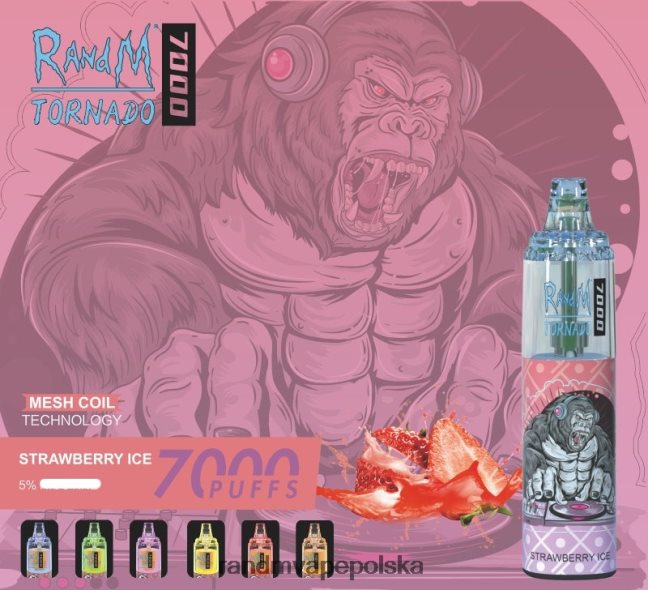 RandM Tornado 7000 urządzenie do waporyzacji z kontrolą przepływu powietrza 1 szt 624VFR166 lód mandarynkowy - RandM Disposable Vape