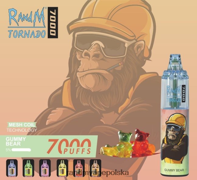 RandM Tornado 7000 urządzenie do waporyzacji z kontrolą przepływu powietrza 1 szt 624VFR168 gumowaty miś - Tornado Vape Wrocław