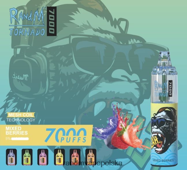 RandM Tornado 7000 urządzenie do waporyzacji z kontrolą przepływu powietrza 1 szt 624VFR176 Mieszane jagody - RandM Disposable Vape