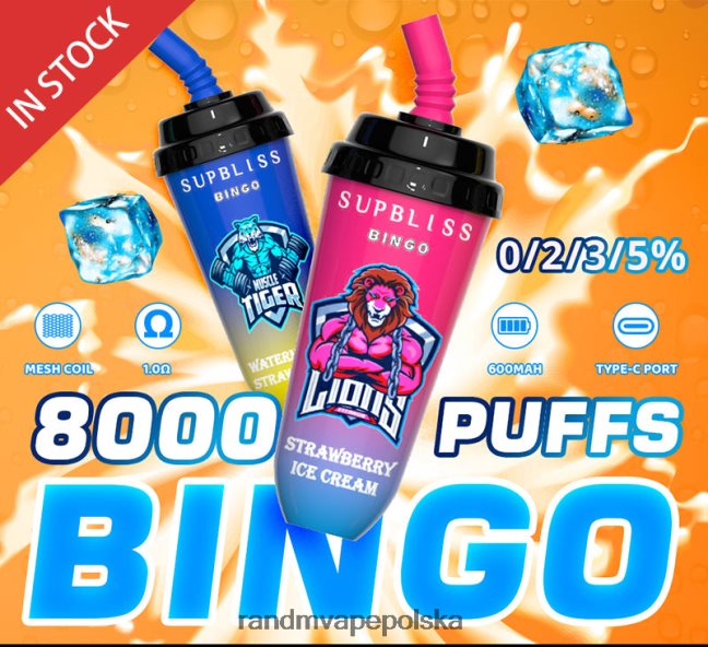 RandM Supbliss Bingo Urządzenie vape pod 8000 1szt 624VFR256 lody truskawkowe - RandM Disposable Vape