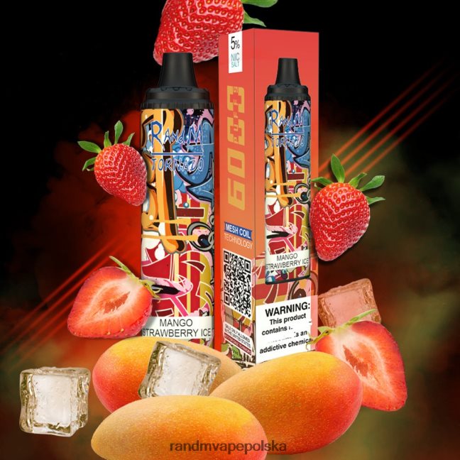 RandM Tornado Urządzenie Vape Pod z kontrolą przepływu powietrza 6000 1 szt 624VFR289 lód truskawkowy z mango - RandM Tornado Cena