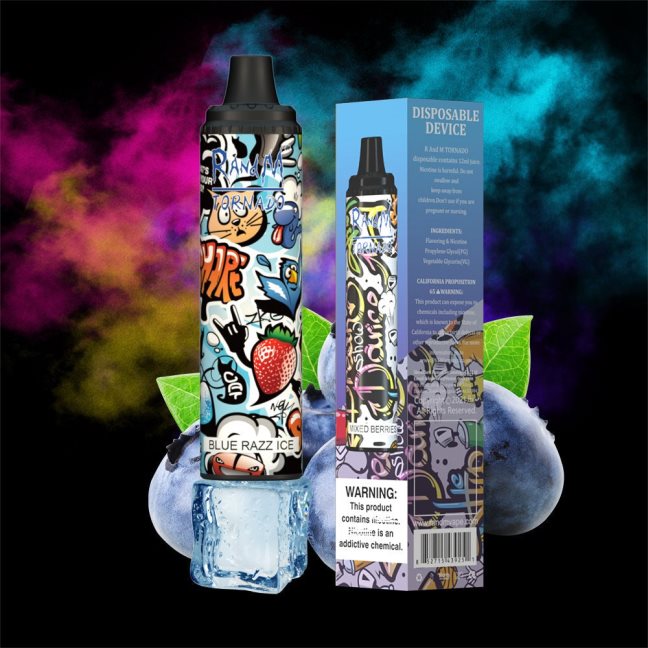 RandM Tornado Urządzenie Vape Pod z kontrolą przepływu powietrza 6000 1 szt 624VFR293 niebieski razz lód - RandM Tornado Polska
