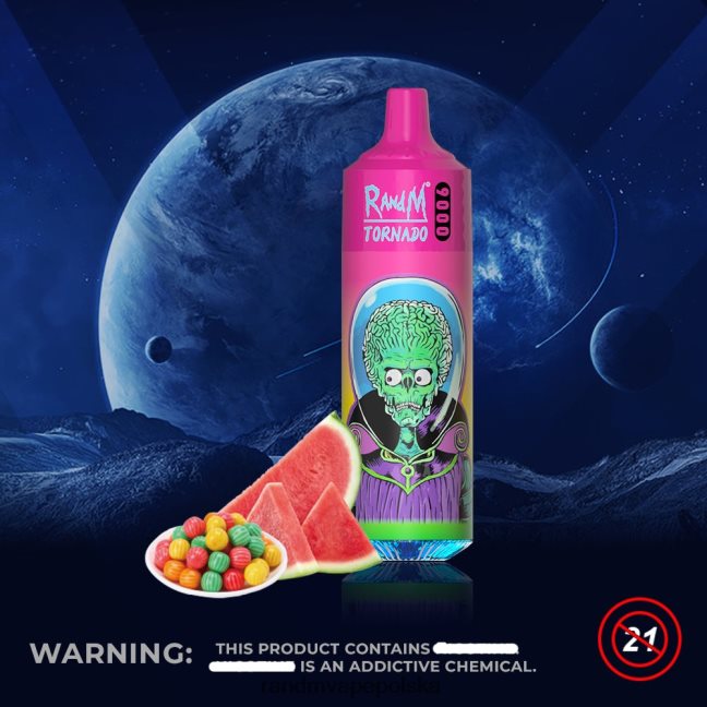 RandM Tornado Urządzenie vape pod 9000, 1 szt., wersja 1 624VFR130 guma balonowa arbuzowa - RandM Tornado Smaki